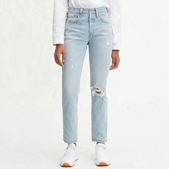 Levi's 501 Skinny Light Wash Distressed Jeans in Low Pro Size 25 - Picture 1 of 10